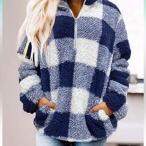 NWT Zesica Sherpa Sweatshirt Blue Check Size Small S
